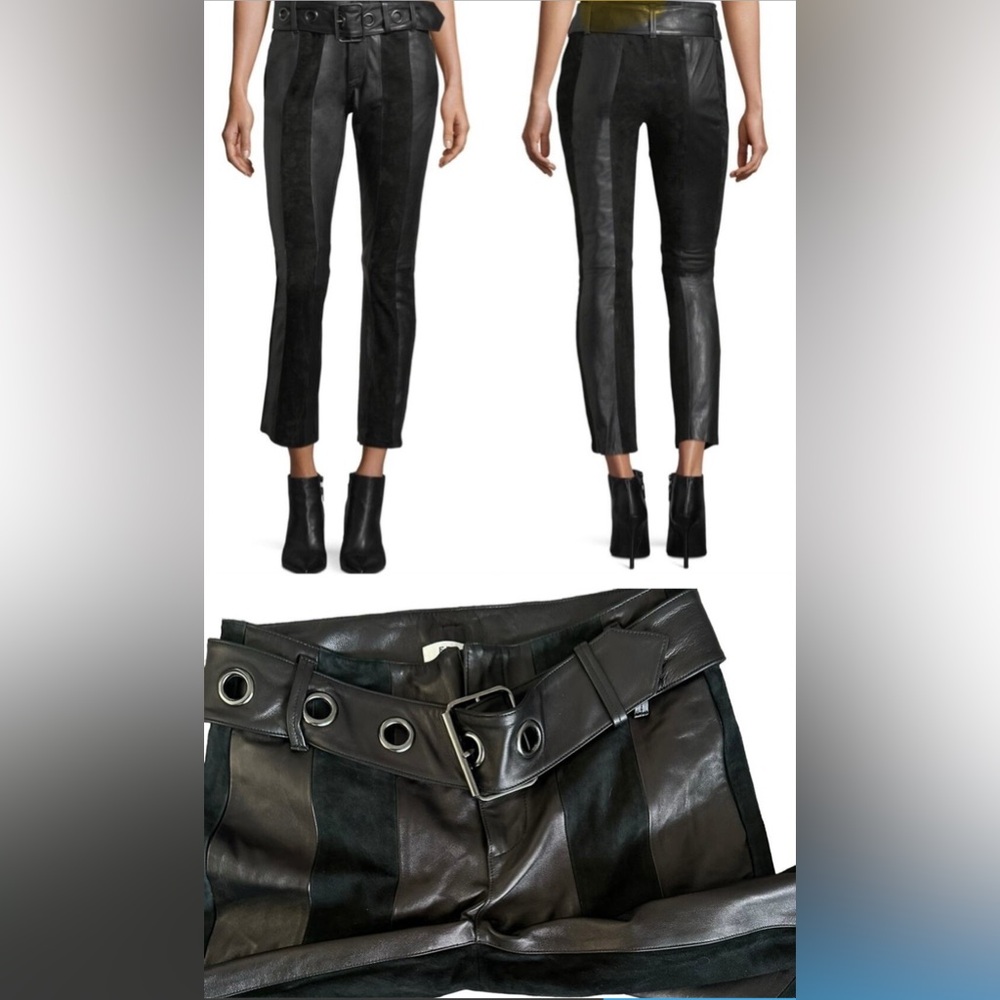 FRAME Women's Lamb Leather and Suede Panels Pants in NOIR SIZE:28 - Picture 3 of 9